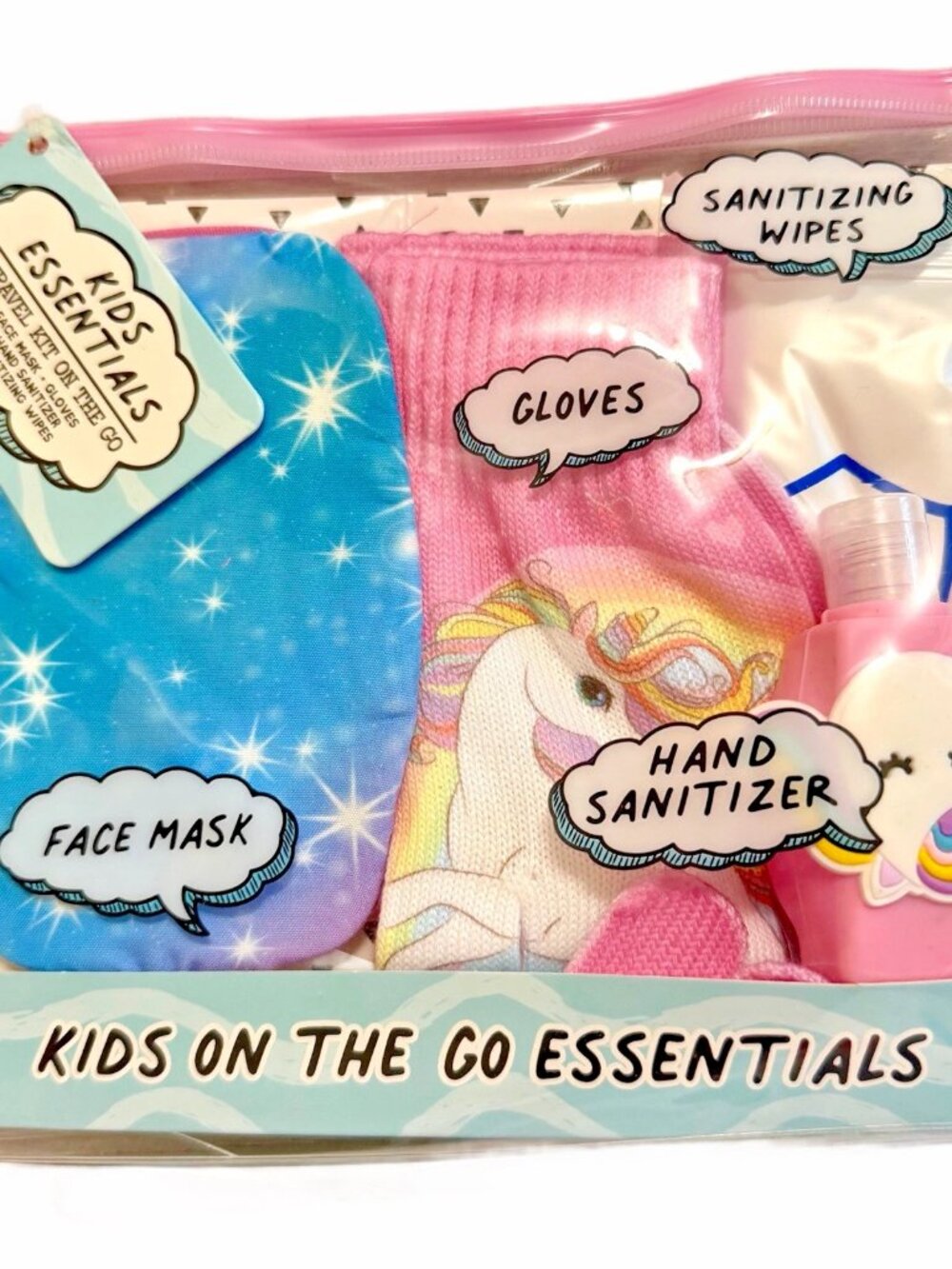UNICORN Kids Essentials Flu / Cold Season Face Mask Hand Sanitizer Gloves NWT